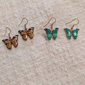 2 pairs butterfly earrings